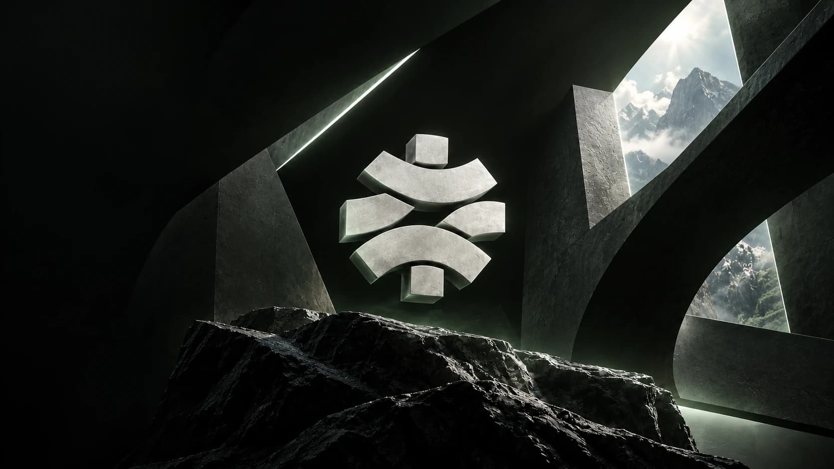 The NMN mark rendered as a stone monument